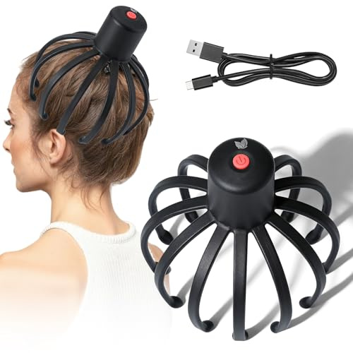 Masseur de tête électrique à 360° avec 3 modes, rechargeable sans fil, portable, pour la relaxation, le stress et la circulation sanguine, noir