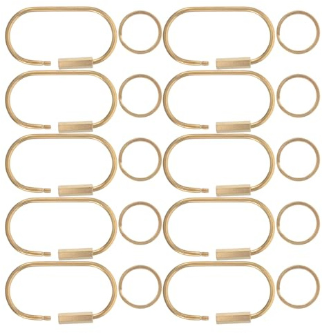 ROMISBABA 10PCS Brass Keychain Attachment Set with U-Shaped Screw Lock Carabiner and 25mm Oval Key Rings, Vintage Brass Key Hooks for Keyring Making and Bag Charms in UK