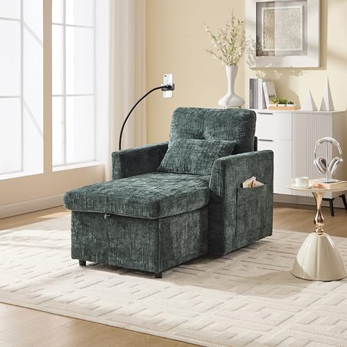 Lumivortex Loungesessel mit Aufbewahrungsbox, Relaxsessel mit Handyhalterung, Sofa Klein mit Seitentaschen, Mini Couch 125 cm (Länge) x 84,5 cm (Breite) x 87 cm (Höhe) (Grün)