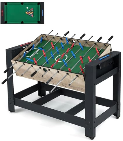 COSTWAY 2 in 1 Multifunktionstisch schwenkbar, Tischkicker mit Tischfußball & Billardtisch, Kickertisch für Kinder, Erwachsene, Multi-Spieltisch inkl. 2 Bälle, Queue, Dreieck, Bürste & Kreide