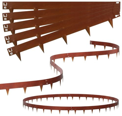 Mantigositeen Lot de 15 bordures de pelouse en acier Corten - 100 cm x 15 cm - Bordure de parterre en métal de 15 cm de haut - Flexible - Épaisseur : 1 mm - Aspect rouille - Pour jardin, parterres de