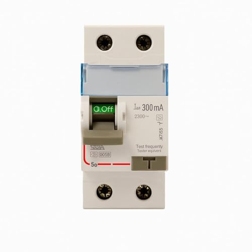 PintoHardware Interruptor Diferencial 300mA 63a, 230V, 2 Polos, RCCB, Protección Eléctrica con Botón de Prueba, Protección Sobrecorriente y Fugas.