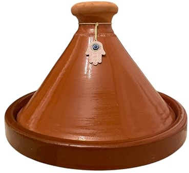 ORIGINAL Tajine Marocain Ø 30 cm Fait Main au Maroc – Terre Cuite Naturelle Sans Plomb – 5/6 Personnes – Avec Accessoires Inclus (Tajine Marocain classique)