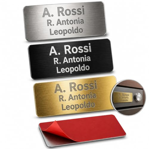 MENKËLL Targhetta Citofono Esterno Personalizzabile - Adesiva, in Acciaio Inox - Incisione Laser - Targhetta Personalizzata per Casa, Porta Ingresso, Armadietti, Cassetta Postale - 7x2cm (Nero)