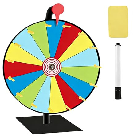 Waufoae Glücksrad Zum Drehen Farbe, 30cm Glücksrad Zum Selbstgestalten, 15 Slots Glücksrads Mit Metallständer, Tischplatte Rouletterad Mit Radiergummi Und Markierstift Für Spiel, Party-Event