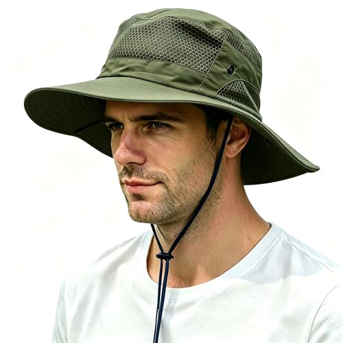 Sombrero Sol Hombre Pescador Anti-UV UPF 50+ ala Ancha Impermeable Plegable