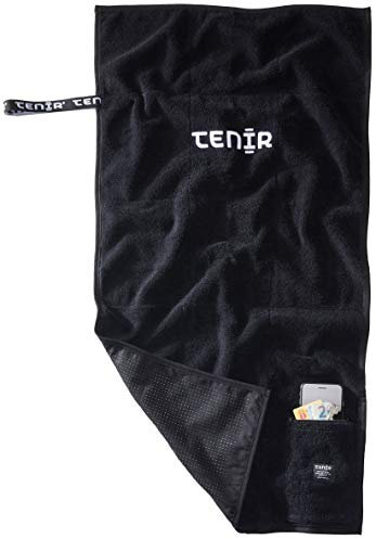 Tenir® Fitness Handtuch mit Silikonnoppen, rutschfest, 100% Baumwolle, Sporthandtuch Fitnessstudio, Ideal für Bodybuilding, Gym Towel mit Reißverschlusstasche, 100 x 50 cm, Schwarz