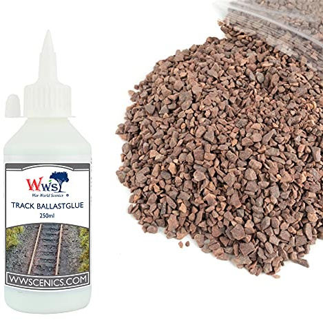 War World Scenics Kit de Balasto 500g & Cola 250ml para Modelismo Ferroviario -Balasto Mediano Rojo