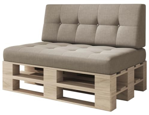 sunnypillow Palettenkissen für Palettenmöbel - 2er Set - Palettenauflage für Palettensofa - Palettenpolster für Garten, Gesteppte Kissen mit Knöpfen für Europaletten - Rückenkissen & Sitzkissen Braun