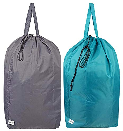 UniLiGis Wäschesack aus reißfestem Nylon mit Griffen, Einlage mit Kordelzug für Reisen, schmutzige Kleidertasche passend für die meisten Wäschekorb und Sortierer, 69,8 x 86,4 cm Blue-Aqua and Grey