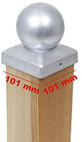 4 x Pfostenkappe 101x101 mm mit Kugel – Pfostenabdeckung aus Stahl feuerverzinkt für 100x100 mm Holzpfosten – Zaunkappe Wetterfest, Zierkappe für Garten-Zaun & Carport