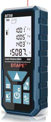 Telémetro láser DTAPE Telémetro de 50 m con Pantalla LCD láser de 2 | Pantalla LCD retroiluminada de 2 pulgadas, cinta métrica electrónica, distancia/área/volumen/láser indirecto