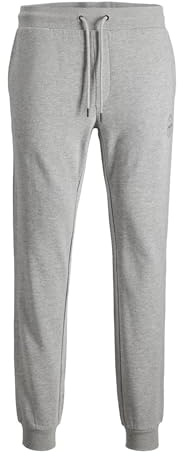 JACK & JONES Joggingbyxor för män, plus storlek, logotyp, Ljusgrå melange, S