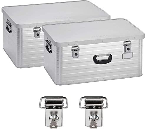 Enders ® SET de 2 Caisse en aluminium | XL 80 l et XXL 130 l | + 2 lots de Cadenas | Malle metallique | Boite de rangement en metal | Cantine en Alu | Boîte à outils métallique complete | Boites