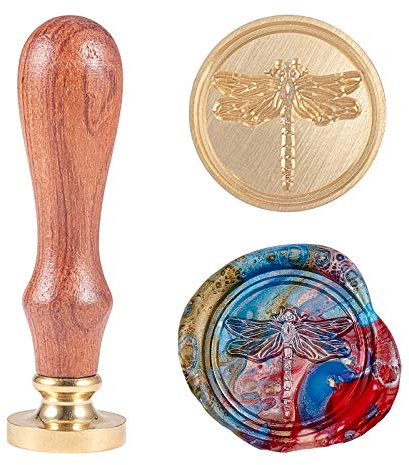 CRASPIRE Wachssiegelstempel Libelle Siegelstempel Retro Holzstempel Abnehmbarer Messingkopf für Einladungen Grußkarten Geschenkverpackung