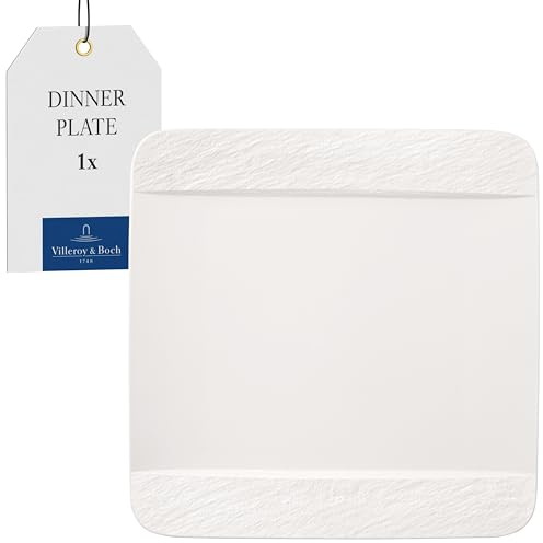 Villeroy & Boch - Manufacture Rock Blanc middagstallrik kvadratisk, 28 x 28 cm, premium porslin, diskmaskin, mikrovågsugn, vit