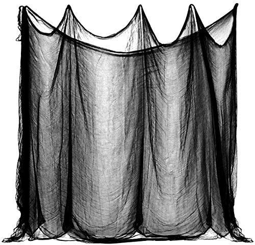 K KUMEED 10 x 2,15m Halloween Tischdeko Dekostoff, Schwarzer Stoff für Grusel Deko - Deko Tuch/Decke