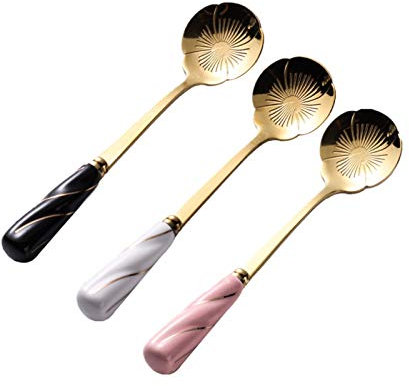 HUOHUO 10 Stück Kreative Blumen-Keramik-Griff Edelstahl Rührlöffel Kaffee-EIS-Kuchen-Dessert-Löffel (Color : Pansy)