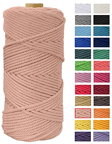 Macrame Cord 4mm x 109 Yards, JeogYong Thick Natural Cotton Cord Yarn Thread, 4-Strand Twisted Spool Twine String Cotton Rope for DIY Crafts, Wall Hangings, Plant Hangers, Home Decorations (Brick red)