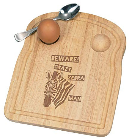 Beware Crazy Zebra Man Breakfast Dippy Egg Cup Board Wooden Easter