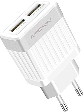 APOKIN® Cargador para Móvil o Tablet Ultra Rápido Doble USB 2.1A USB 2.0 Adaptador de Carga Cargador Compatible Samsung iPhone iPad Huawei Xiaomi OPPO Realme LG TCL Vivo iPad (Sin Cable)