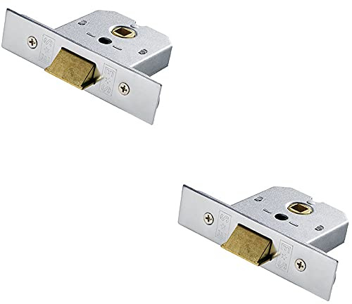 2 Stück | 64 mm Flach-Einsteckschloss – Feuerschutztür – satiniertes Chrom