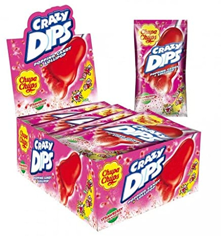 Zeus Party Box da 24 Crazy Dips Chupa Chups Lecca Lecca alla Fragola a Forma di Piede con Polverina Frizzante