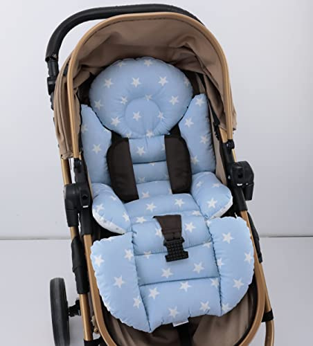 Pushchair/Stroller Cushion- Pram Accessories -Seat Liner -Umay Baby 100% Cotton (Blue Star)