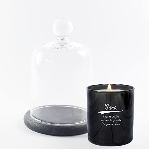 Candela personalizzabile Nome e dedica con campana di vetro