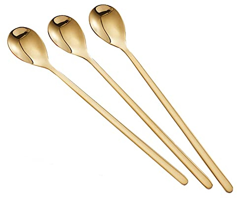 KIZQYN Cuchara de Postre Long Atitador Cucharada Cucharada Creativa Cuchara De Hielo Cuchilla Cucharada De Miel Cucharada De Acero Inoxidable Espresso Cucharas Juegos DE Oro DE 3 Cucharas de Café