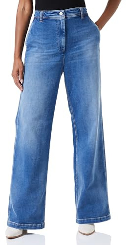 Replay Damen Jeans Drewby Wide Leg Straight-Fit aus Comfort Denim, Medium Blue 009 (Blau), 25W