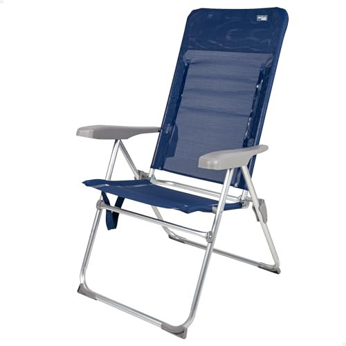 AKTIVE 62662 - Silla de Playa Plegable reclinable antivuelco, Azul Marino, 6 Posiciones, Medidas 66 x 62 x 110 cm, Material Aluminio, Resistente, Peso máximo soportado 110 kg