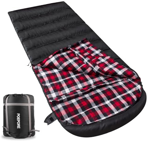 Poepore XXL Schlafsack Outdoor für Erwachsene 3–4 Jahreszeiten Baumwolle Flanellfutter Camping Schlafsäcke Winter Deckenschlafsack Wasserdichter und Warmer Linker Reißverschluss 230 x 90CM