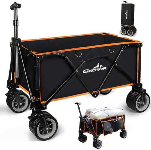 Folding Festival Trolley Collapsible Camping Garden Trolley Cart with 200KG Capacity, Heavy Duty Outdoor Beach Wagon, All Terrain Utility Wagon for Picnics Beach Garden (Black)