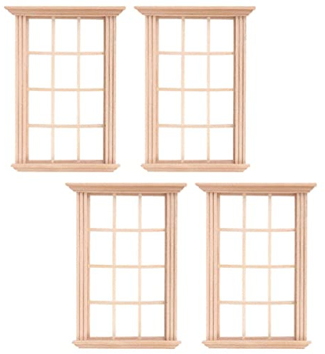 SAFIGLE 4 Mini Fenêtres en Bois pour Maison De Poupée 1/12 Cadre De Fenêtre Modèle Accessoires Miniatures Meubles De Poupées Décoration Réaliste