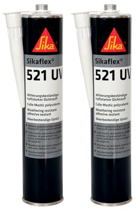 Sikaflex 521 UV, Colle-mastic pour joints d'étanchéité multi-supports, 300ml, Blanc (Lot de 2)