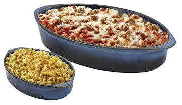 Emeril Lagasse Juego de 2 platos ovalados de gres para hornear, versátiles de 1 y 2 cuartos de galón, para hornear, cacerolas perfectas, asados, pasteles, sartén de lasaña, microondas, horno,