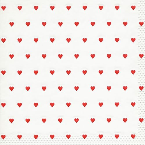 16 geprägte Servietten Hochzeit & Liebe Kleine Herzen rot als Tischdeko. Papierservietten mit Motiv und Prägung. Auch für Decoupage und Serviettentechnik 33x33cm