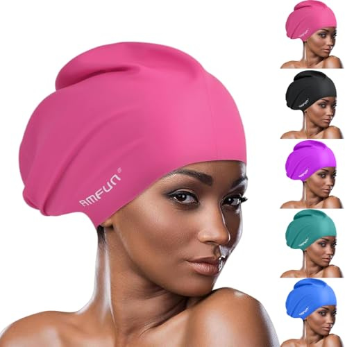 AMFUN Extra Große Badekappe für Lange Haare - Silikon Badekappe für Damen, Herren, Dreadlocks, Haarverlängerungen, Zöpfe, Afro Haarwebart
