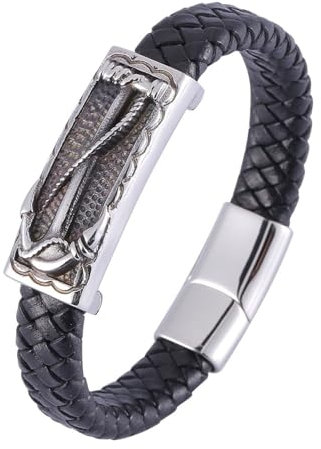 Aotiwe Armband Freundschaft, Freundschaft Armband Anker Armband aus Geflochtenem Lederseil Silber Schwarz Herren Armband Kette Pu Leder 16.5cm