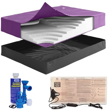 Blue Magic California King Size 99% Waveless Hardside Waterbed Mattress Bundle with Eight Wave Reducing Fiber Layers, 325W Heater, Liner, Fill/Drain Kit & Conditioner - Frame not Included