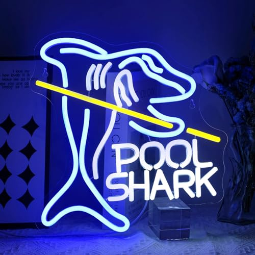 Virlusy Pool Shark Neon Sign for Wall Decor Dimmable Led Lights Signs Billiards LED Signs for Game Room Shark Neon Light Room Decor for Bar Pub Club Man Cave Decoration Boys Gift