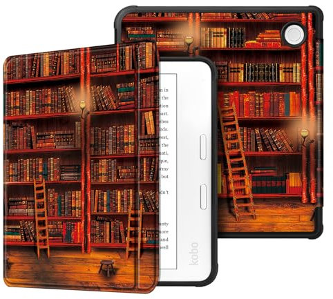 Fintie Hülle für Tolino Vision Color (2024)/Vision 6 (2021) & Kobo Libra Color (2024)/Libra 2 (2021) 7 Zoll eReader - Superleicht Soft TPU Schutzhülle mit Auto Schlaf/Wach, die Bibliothek