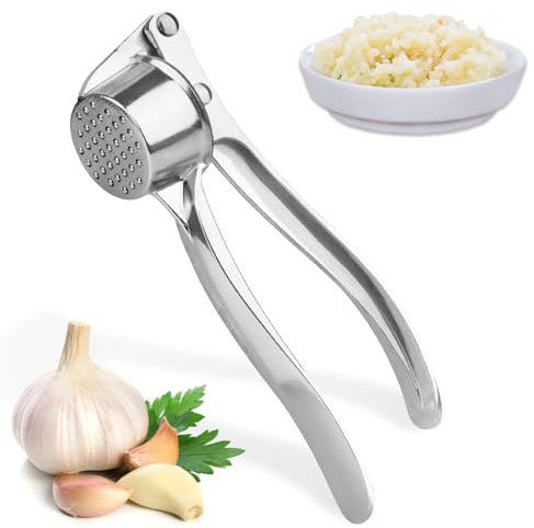 Powmag Knoblauchpresse, Knoblauchschneider, Garlic Press Küchen Edelstahl Spülmaschinenfest, Garlic Press Knoblauchhacker, Garlic Crusher Küchenutensil mit Benutzerfreundlichem Griff