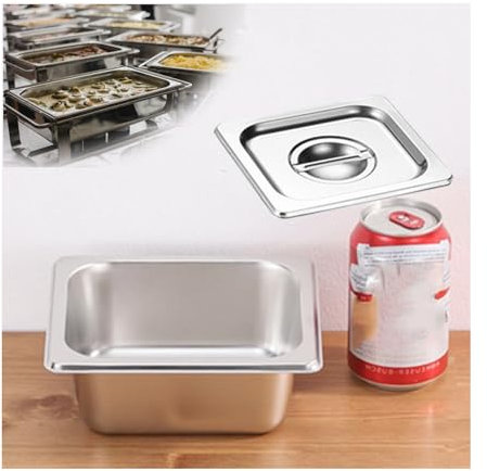 NJDQFA Rechteckig Buffet Speisenwärmer,Thermobehälter Für Speiseeis,Edelstahl Meal Prep Boxen Gastronormbehälter,1/6（17.5 * 16.2）,6.5cm0.8side