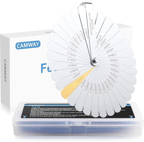 CAMWAY Spessimetro 32 Lame in Acciaio Inox,0,04-0,88mm/0,0015-0,035 pollici Doppia Indicazione di Misurazione,Doppia Scala Metrica/Imperiale,per Misurare la Larghezza e lo Spessore Dimensioni