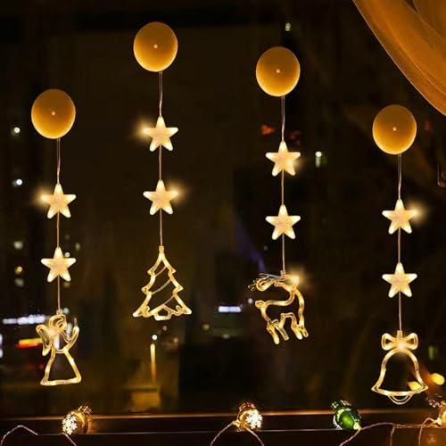 LED Lichterkette Weihnachtsdeko Fensterlichter,4 Stück Fensterdeko Weihnachten Beleuchtet,Lichterkette,Fensterbeleuchtung Weihnachten,für Fenster,Kinderzimmer,Weihnachten,Balkon