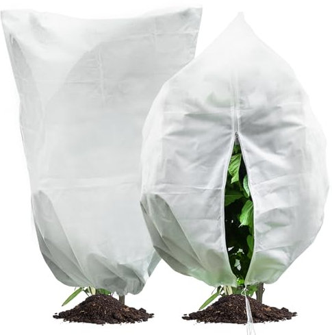 GROWNEER 2 Pcs 200x240 CM Plant Covers, 80gsm Plant Covers Freeze Protection, Frost Cloths for Outdoor Plants with Zipper Drawstring, Garden Winter Frost Shrub Jacket Covers
