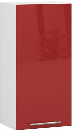 AKORD | Küchenhängeschrank - Oliwia W40 | 2 Regalböden & 1 Tür Küche Schrank | Einbauküche Küchenzeile Küchenmöbel Küchenschränke | Laminierte Platte | 40 x 30 x 72 cm | Weiß & Rot Glanz
