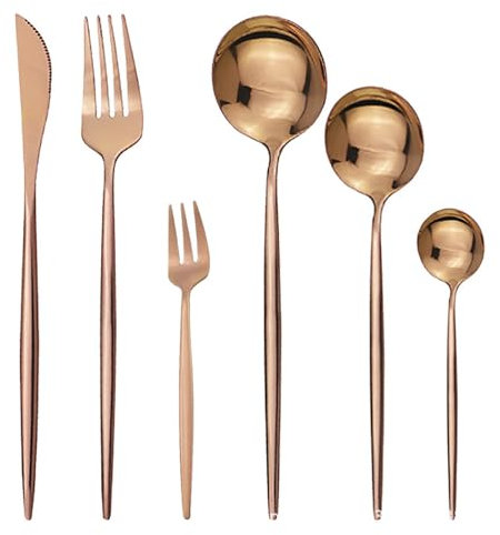 WYRMB Silverware Flatware Cutlery Set, 6/24/36/48/60/72 Pieces Champagne Gold Stainless Steel Cutlery And Spoon Set Portuguese Cutlery Tableware Knife Cake Fork Coffee Spoon,Rose Gold-8Set48Pcs